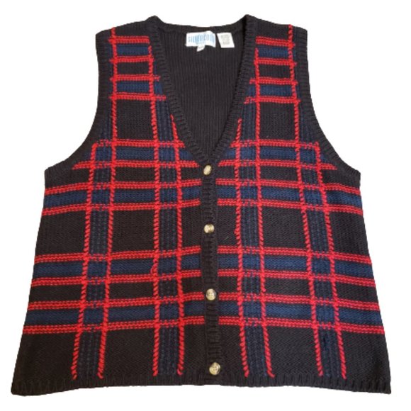 Silver Cord Petite Sleeveless Sweater Vest Plaid Women's Medium Petite Pre-owned - Picture 1 of 7